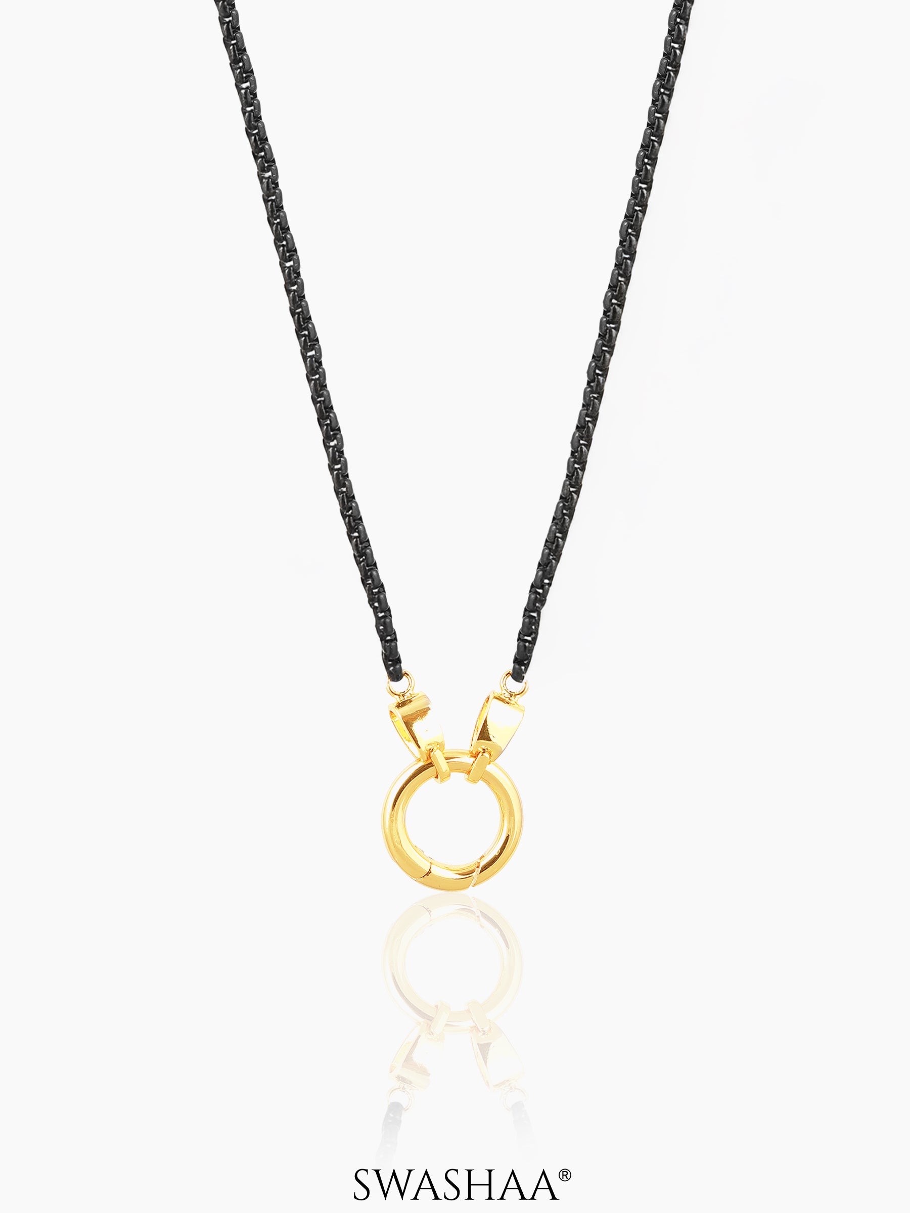 Vangie Eternal Ring Charm Amulate Box  Black 18K Gold Plated Chain Pendant Necklace