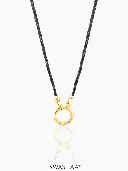 Vangie Eternal Ring Charm Amulate Box  Black 18K Gold Plated Chain Pendant Necklace