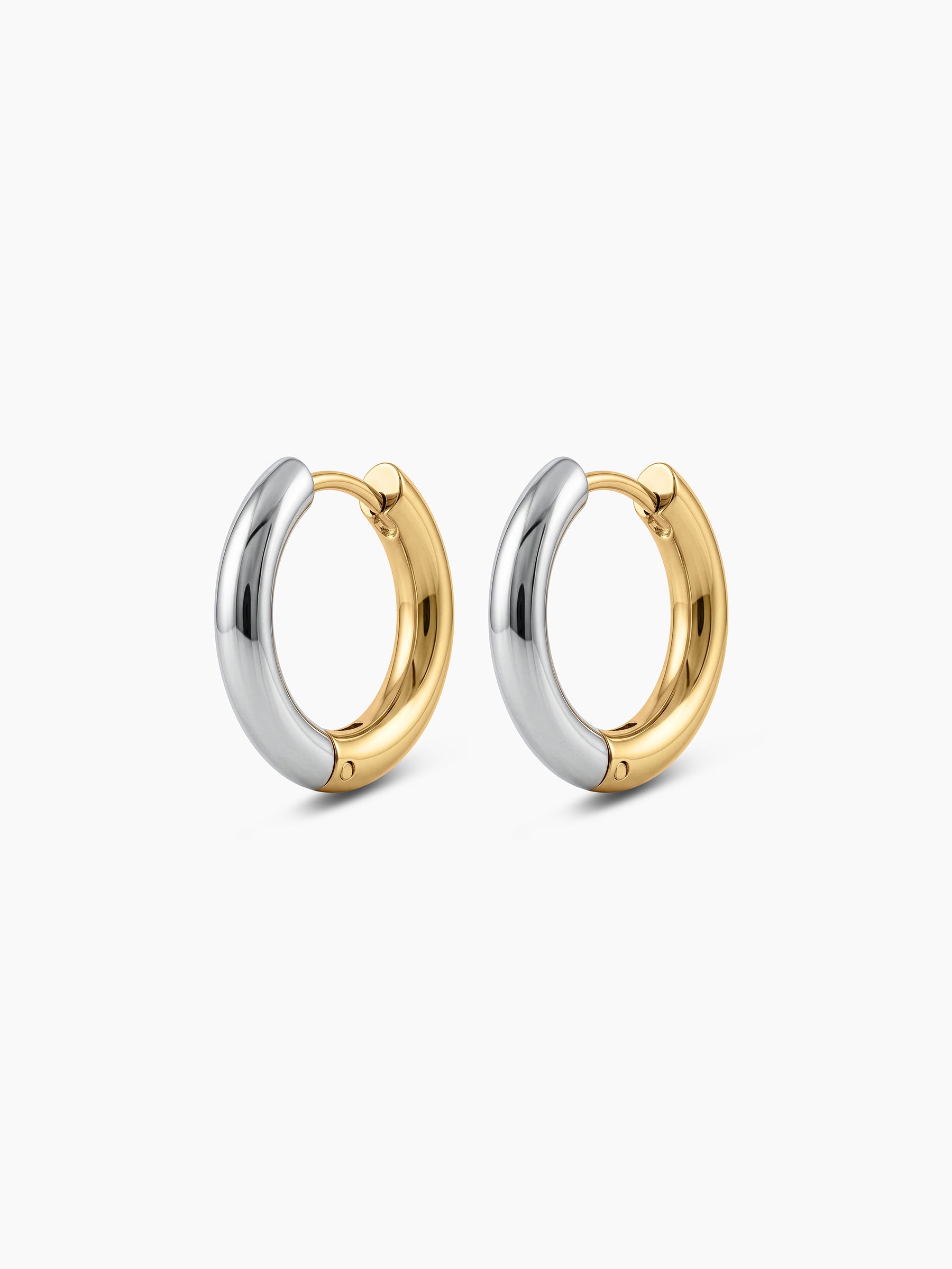 Vano Silver 18K Gold Plated Two tone Women's Huggie Hoop Earrings