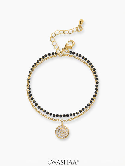 Vanya Multiple Layered Black Beads 14K Gold Plated Pendant Mangalsutra Bracelet