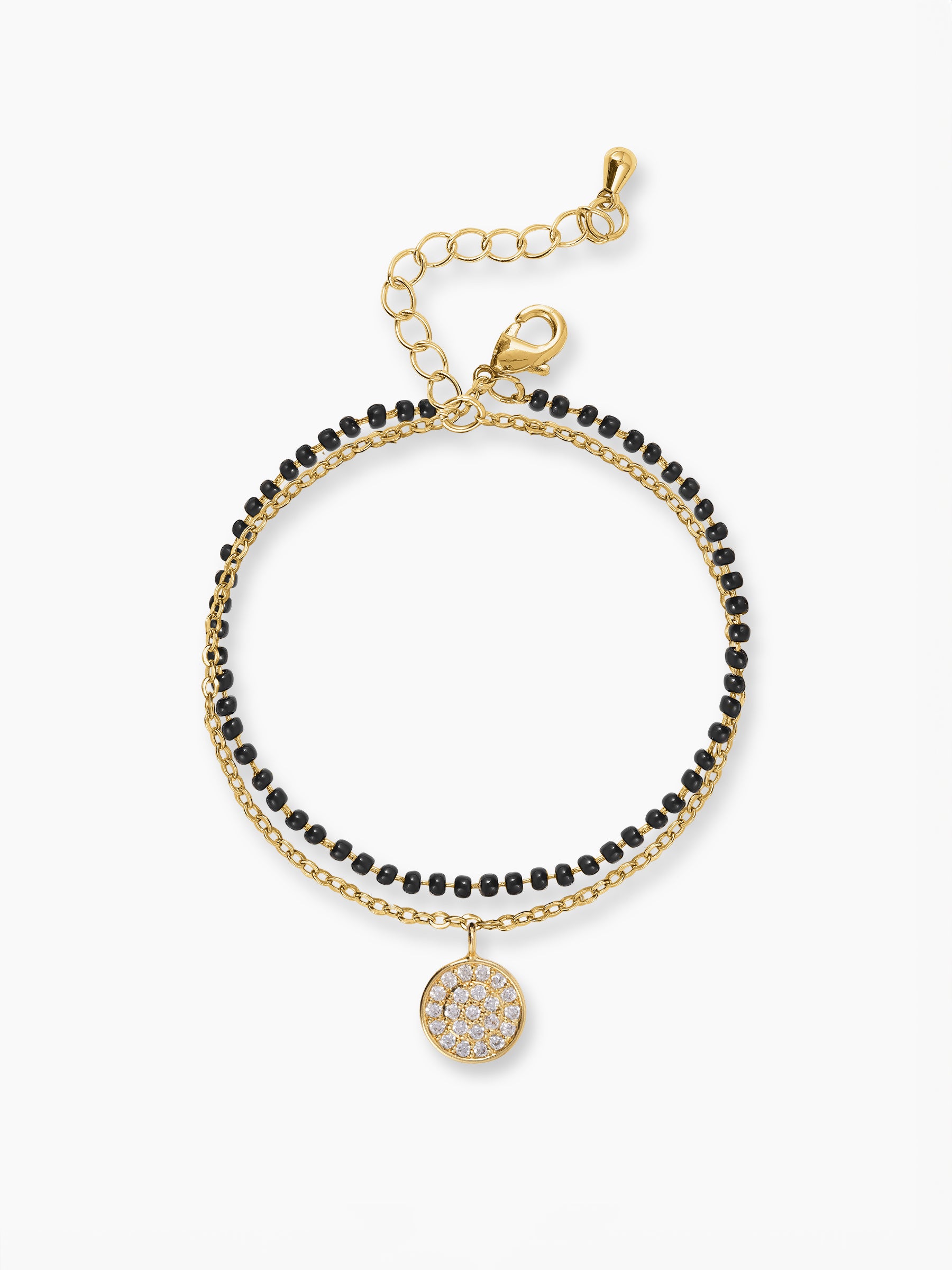 Vanya Multiple Layered Black Beads 14K Gold Plated Pendant Mangalsutra Bracelet
