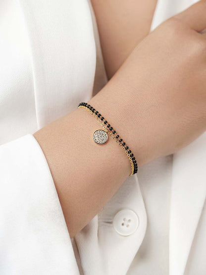 Vanya Multiple Layered Black Beads 14K Gold Plated Pendant Mangalsutra Bracelet