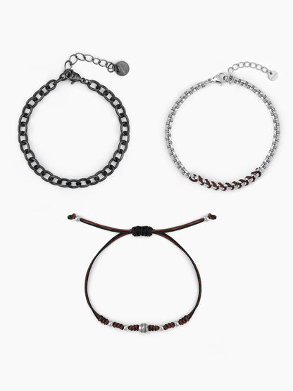Vardon Black - Silver Men's Bracelet Set
