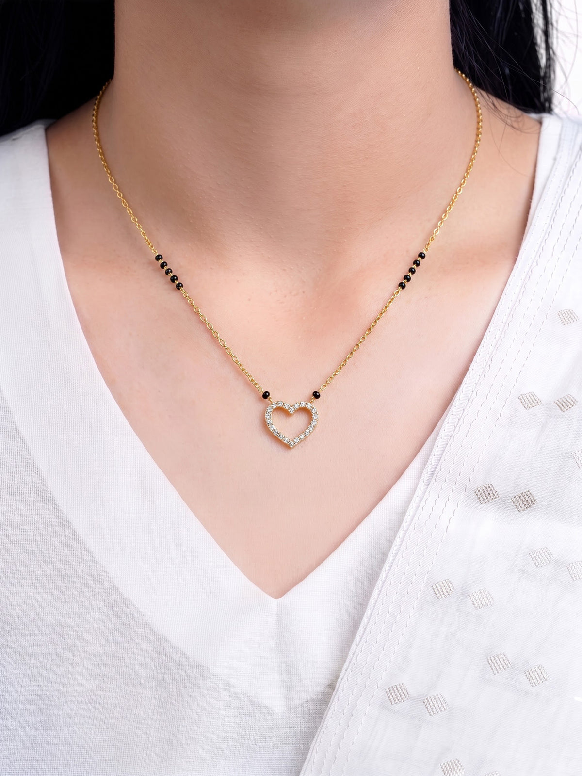 Varelle Diamond Heart 18K Gold Plated Women's Mangalsutra Necklace