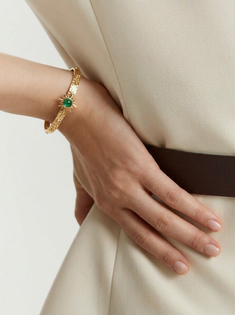 Variana Sunburn Textured 18K Gold Plated Cuff Bracelet