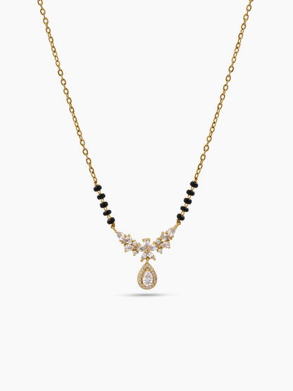 Varmika Bloom TearDrop Diamond Solitaire 18K Gold Plated Women's Chain Pendant Mangalsutra Necklace