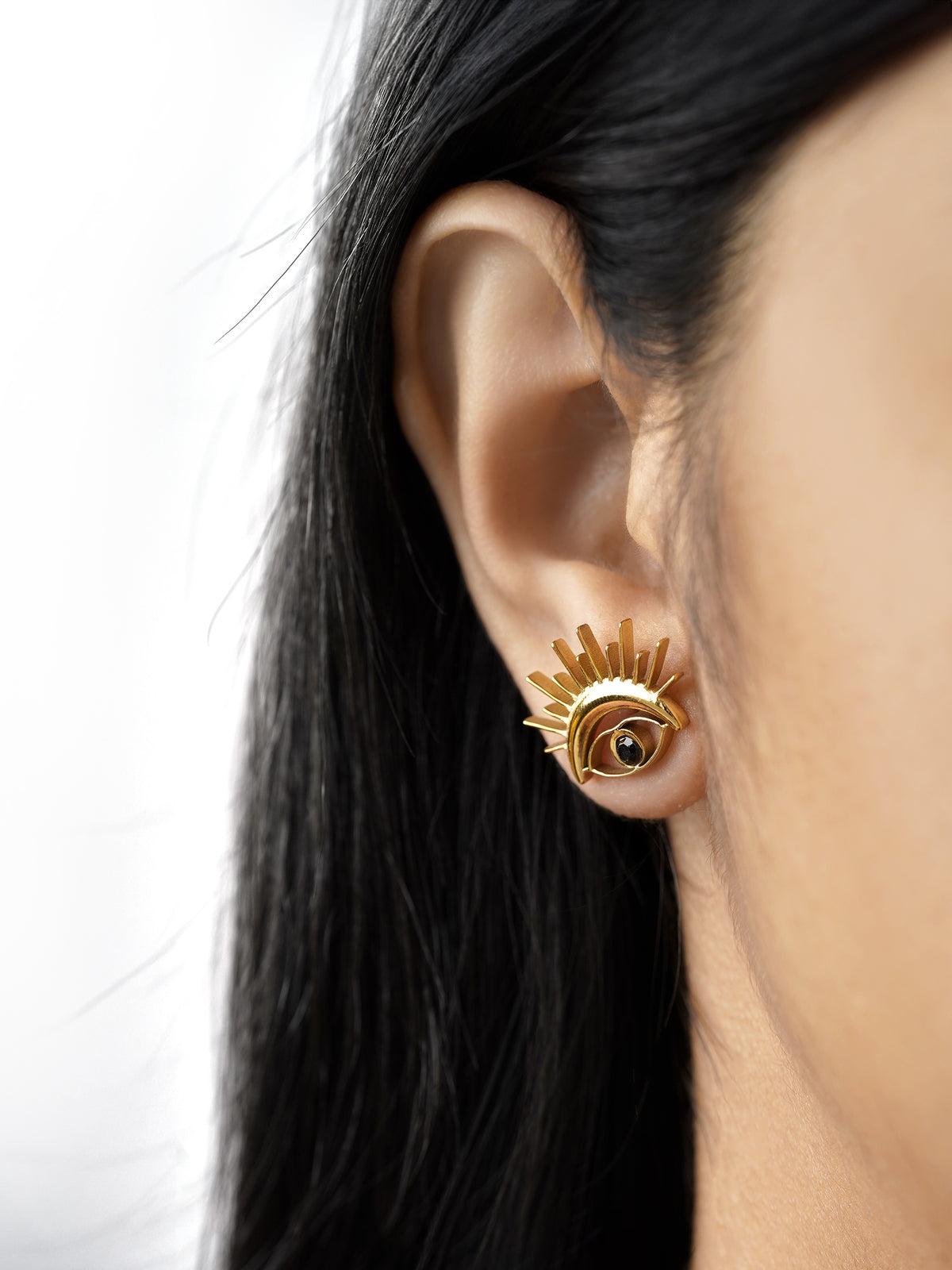 Varra Black Open Eye 18K Gold Plated Stud Earrings