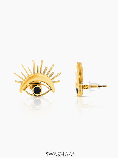 Varra Black Open Eye 18K Gold Plated Stud Earrings