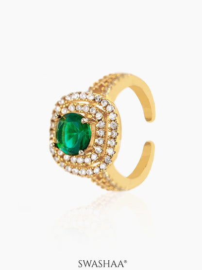Vashti Emarald Green Cubic Baguette 18K Gold Plated Ring