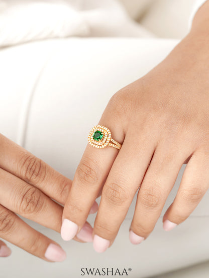 Vashti Emarald Green Cubic Baguette 18K Gold Plated Ring