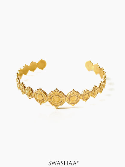 Veda Circle Texture 18K Gold Plated Cuff Bracelet