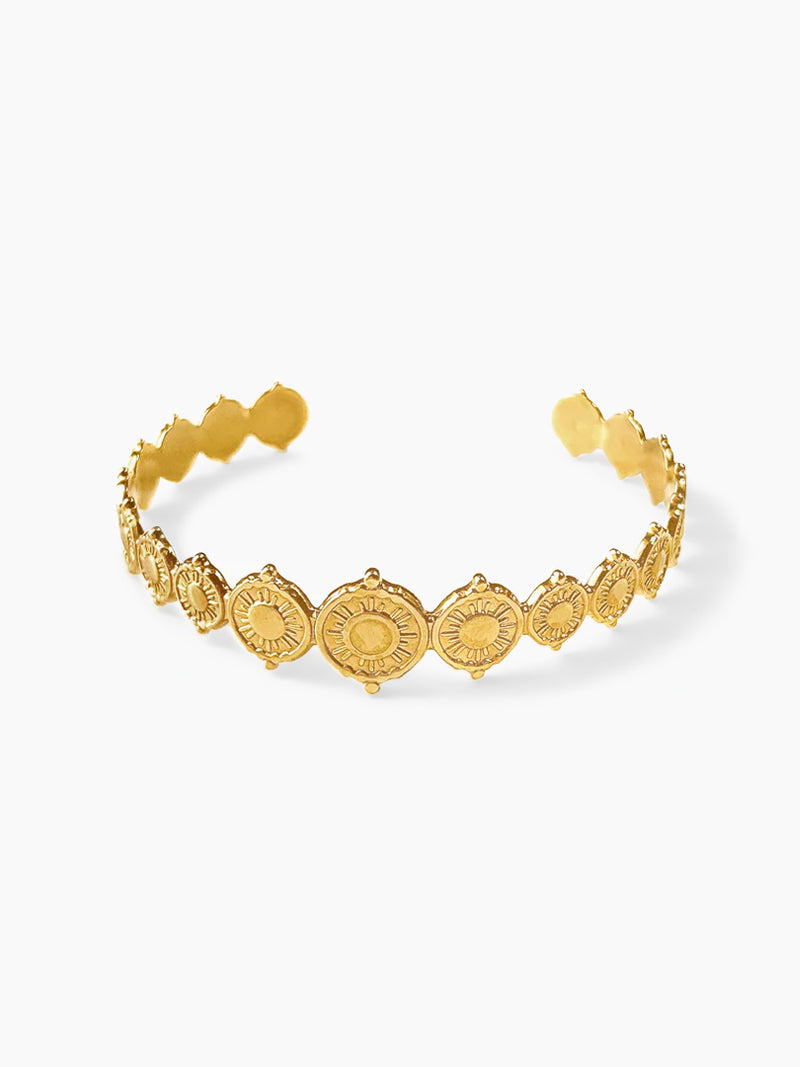 Veda Circle Texture 18K Gold Plated Cuff Bracelet
