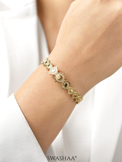 Veda Circle Texture 18K Gold Plated Cuff Bracelet