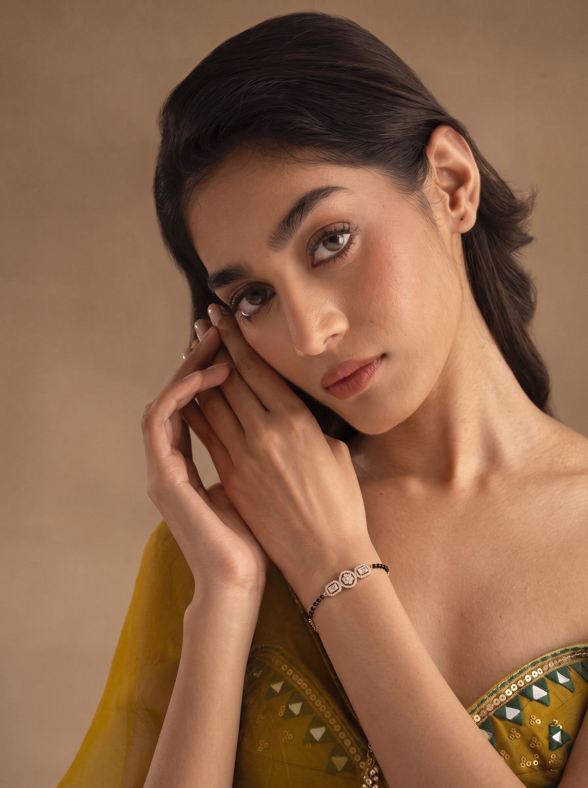 Vedanti Diamond Solitaire 18K Gold Plated Women's Mangalsutra Bracelet