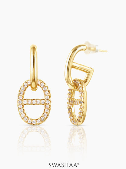 Vega Geometric Cutout Diamond 18K Gold Plated Drop Earrings