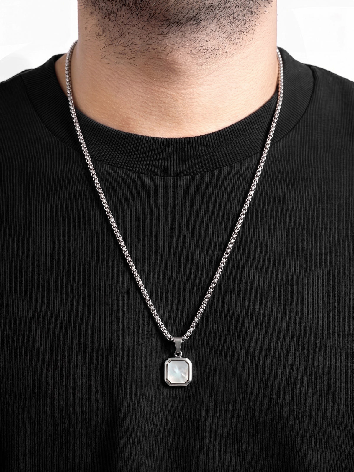 Velcor Square Geometric Silver Men's Chain Pendant Necklaces