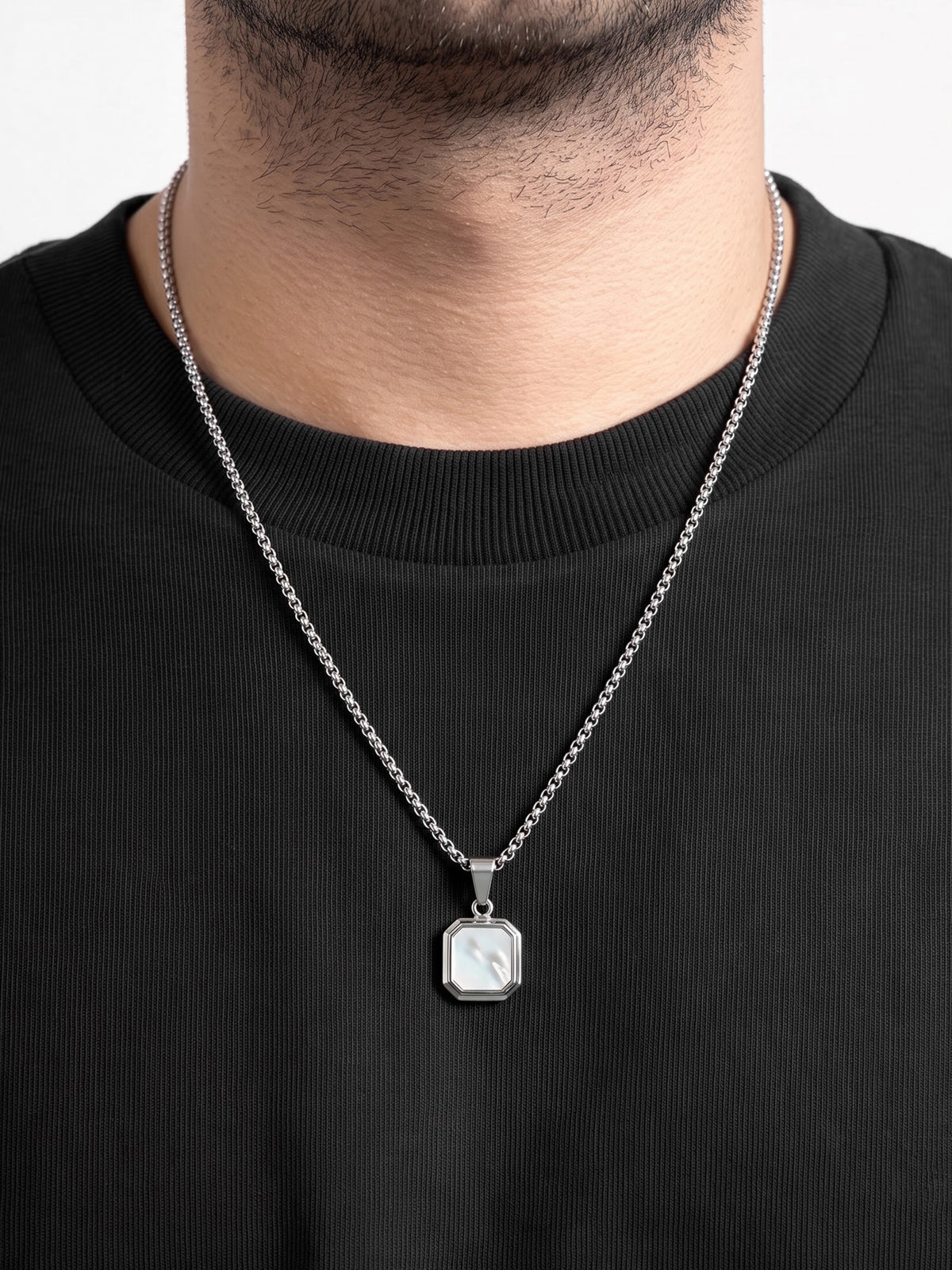 Velcor Square Geometric Silver Men's Chain Pendant Necklaces