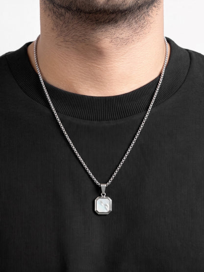 Velcor Square Geometric Silver Men's Chain Pendant Necklaces
