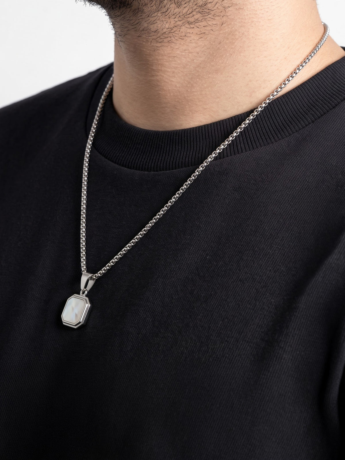 Velcor Square Geometric Silver Men's Chain Pendant Necklaces