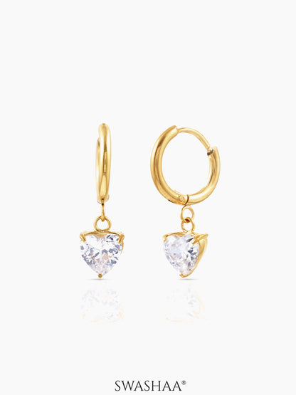 Vera Heart Solitaire 18K Gold Plated Drop Earrings