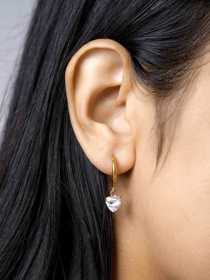 Vera Heart Solitaire 18K Gold Plated Drop Earrings