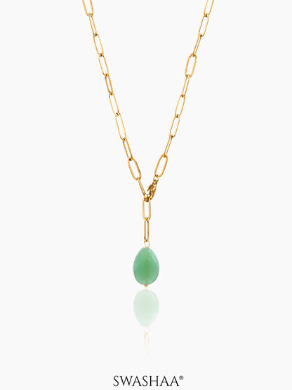 Verdure Teardrop Charm 18K Gold Plated Y-Shaped Chain Pendant Necklace