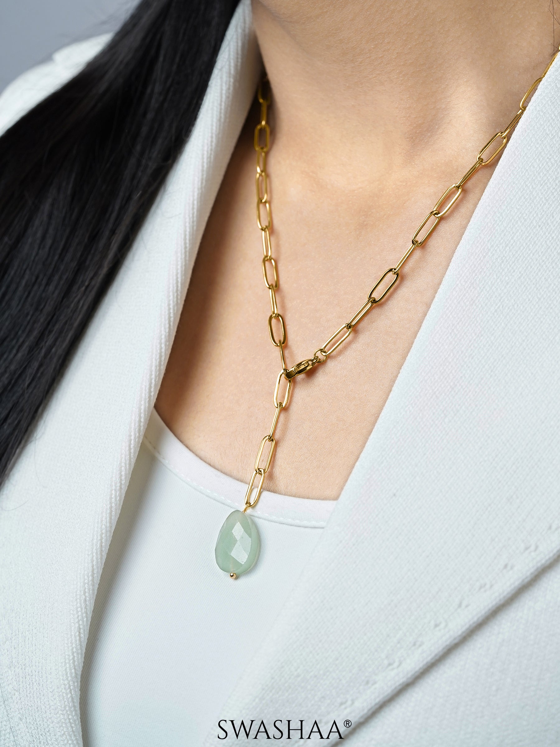 Verdure Teardrop Charm 18K Gold Plated Y-Shaped Chain Pendant Necklace