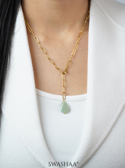 Verdure Teardrop Charm 18K Gold Plated Y-Shaped Chain Pendant Necklace