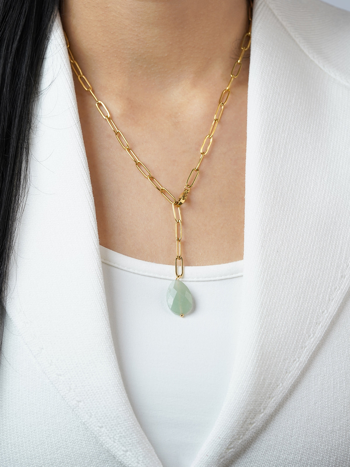 Verdure Teardrop Charm 18K Gold Plated Y-Shaped Chain Pendant Necklace
