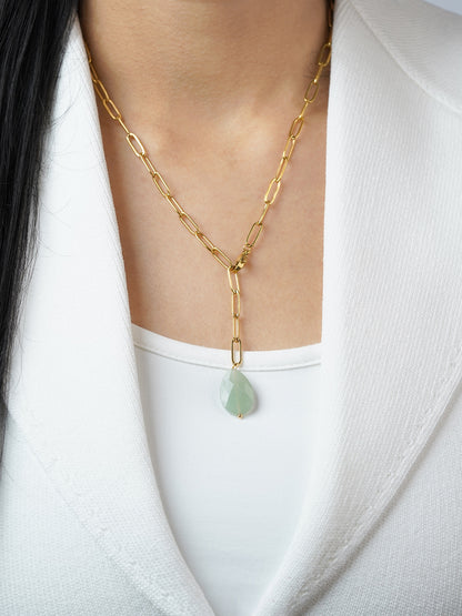 Verdure Teardrop Charm 18K Gold Plated Y-Shaped Chain Pendant Necklace