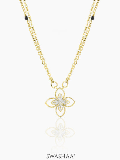 Verona Double Layered Flower Diamond Charm 14K Gold Plated Mangalsutra
