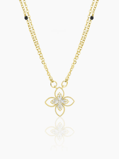 Verona Double Layered Flower Diamond Charm 14K Gold Plated Mangalsutra
