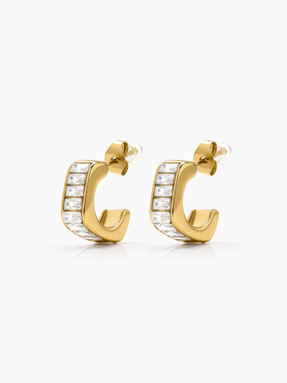 Vevina Baguette Diamond 18K Gold Plated Women's Hoop Earrings
