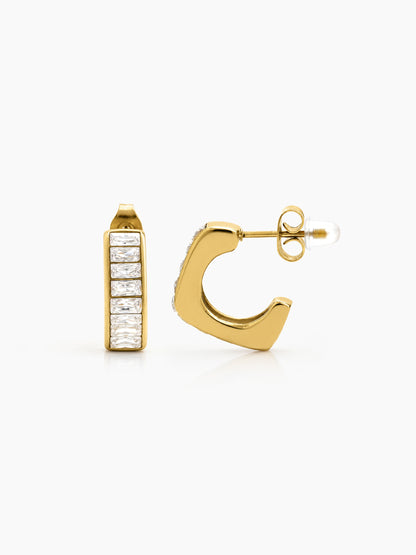 Vevina Baguette Diamond 18K Gold Plated Women's Hoop Earrings