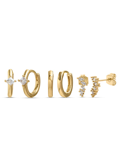Vezzie Diamond Stud Earrings & Hoop earrings 18K Gold Plated Women's Earring Set