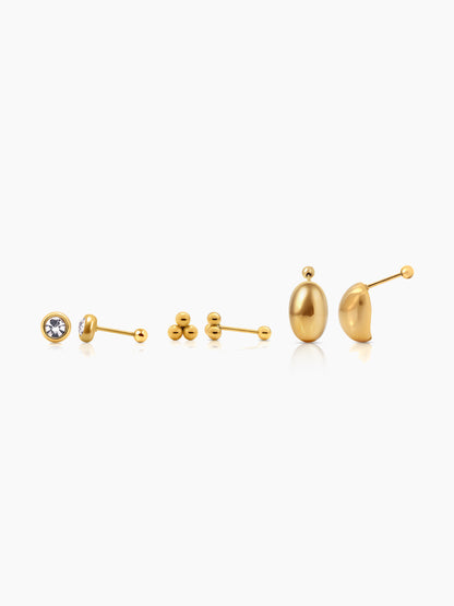 Viera sparkling CZ Dainty Trios Bold Ovals 18K Gold Plated Stud Earrings Set