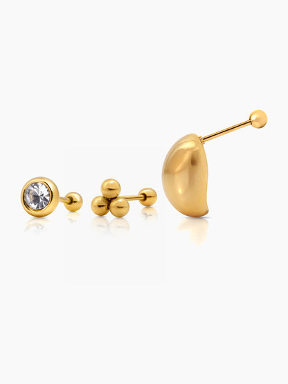 Viera sparkling CZ Dainty Trios Bold Ovals 18K Gold Plated Stud Earrings Set