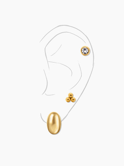 Viera sparkling CZ Dainty Trios Bold Ovals 18K Gold Plated Stud Earrings Set