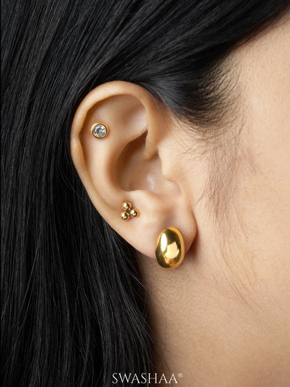 Viera sparkling CZ Dainty Trios Bold Ovals 18K Gold Plated Stud Earrings Set