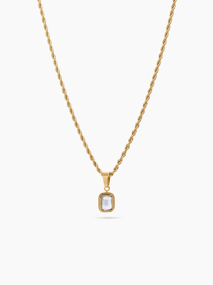 Vigor Diamond Solitaire 18K Gold Plated Men's Rope Chain Pendant Necklace