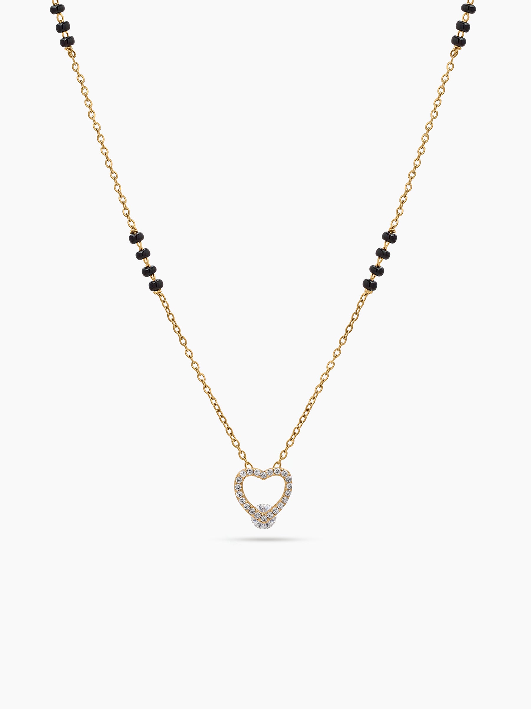 Vihana Heart Diamond Solitaire 18K Gold Plated Women's Chain Pendant Mangalsutra Necklace