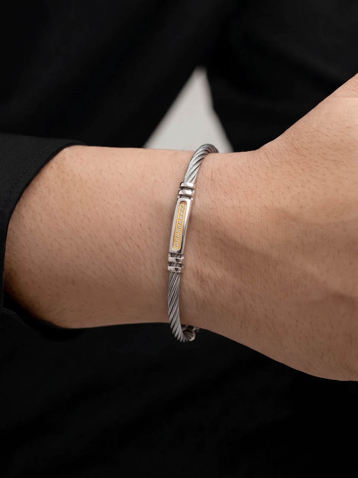 Vincent Diamond Silver Wired Men's Bracelet