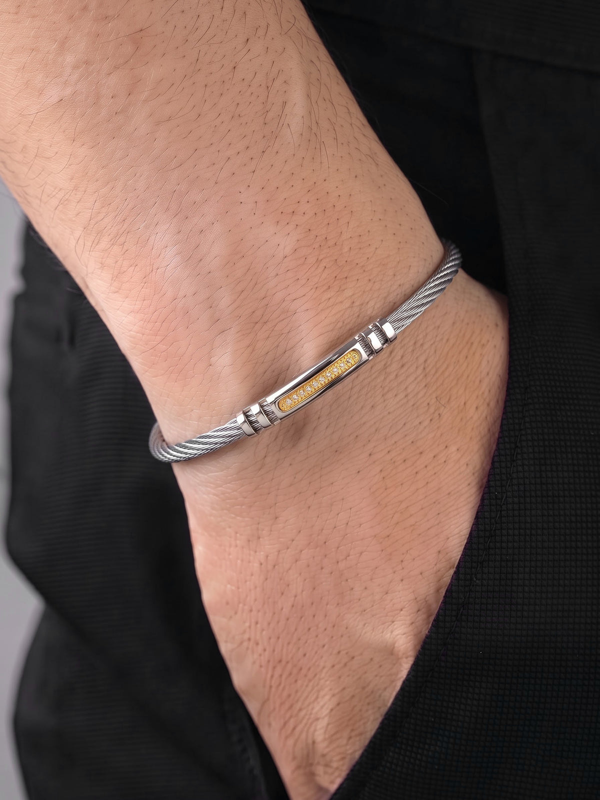 Vincent Diamond Silver Wired Men's Bracelet