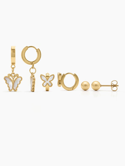 Viera sparkling CZ Dainty Trios Bold Ovals 18K Gold Plated Stud Earrings Set