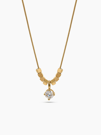 Virela Cube Beaded Solitaire Diamond 18K Gold Plated Women's Chain Pendant Necklace