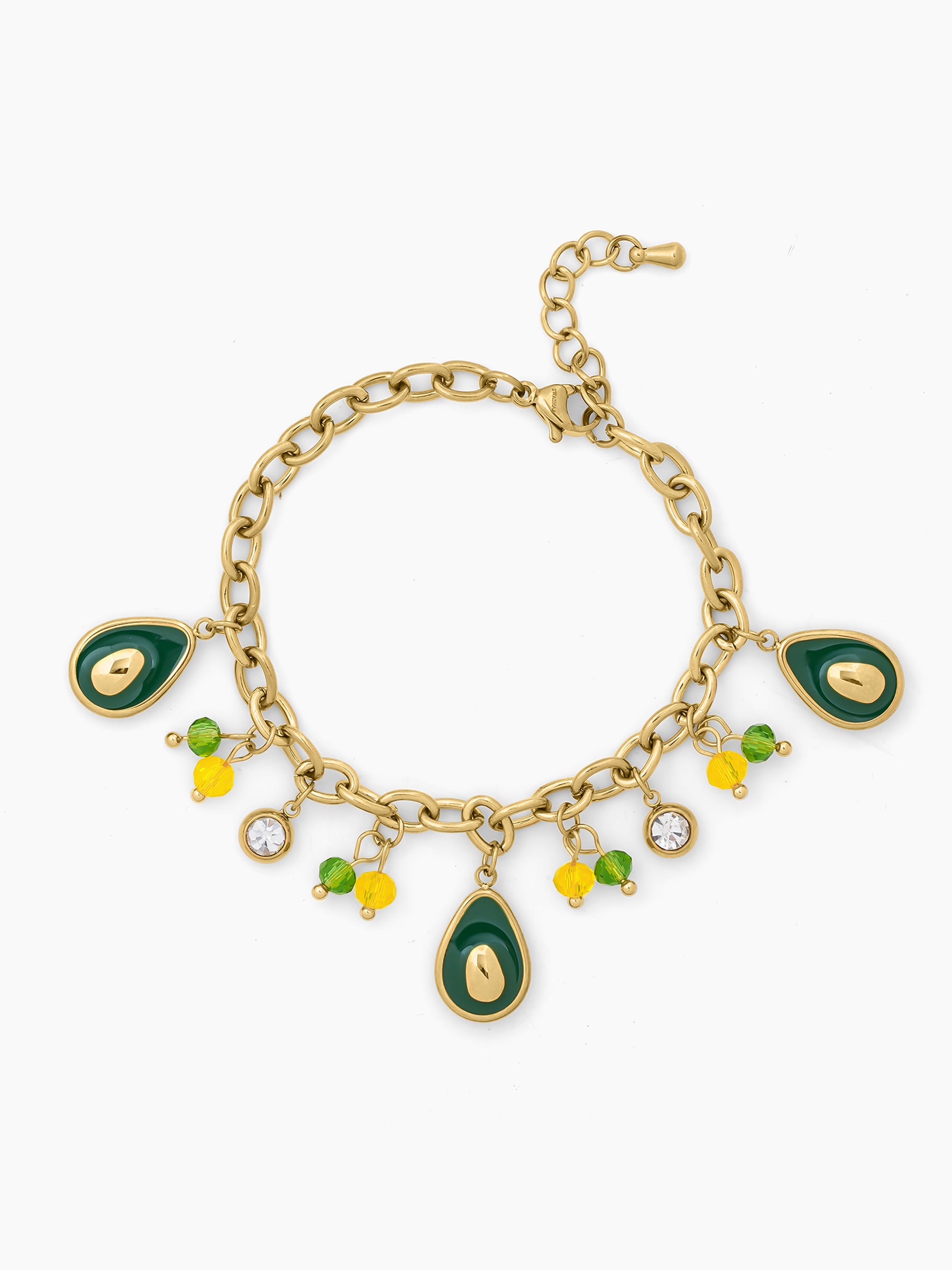 Viresta Diamond Green Stones Floral Charms 18K Gold Plated Women's Loose Chain Bracelet