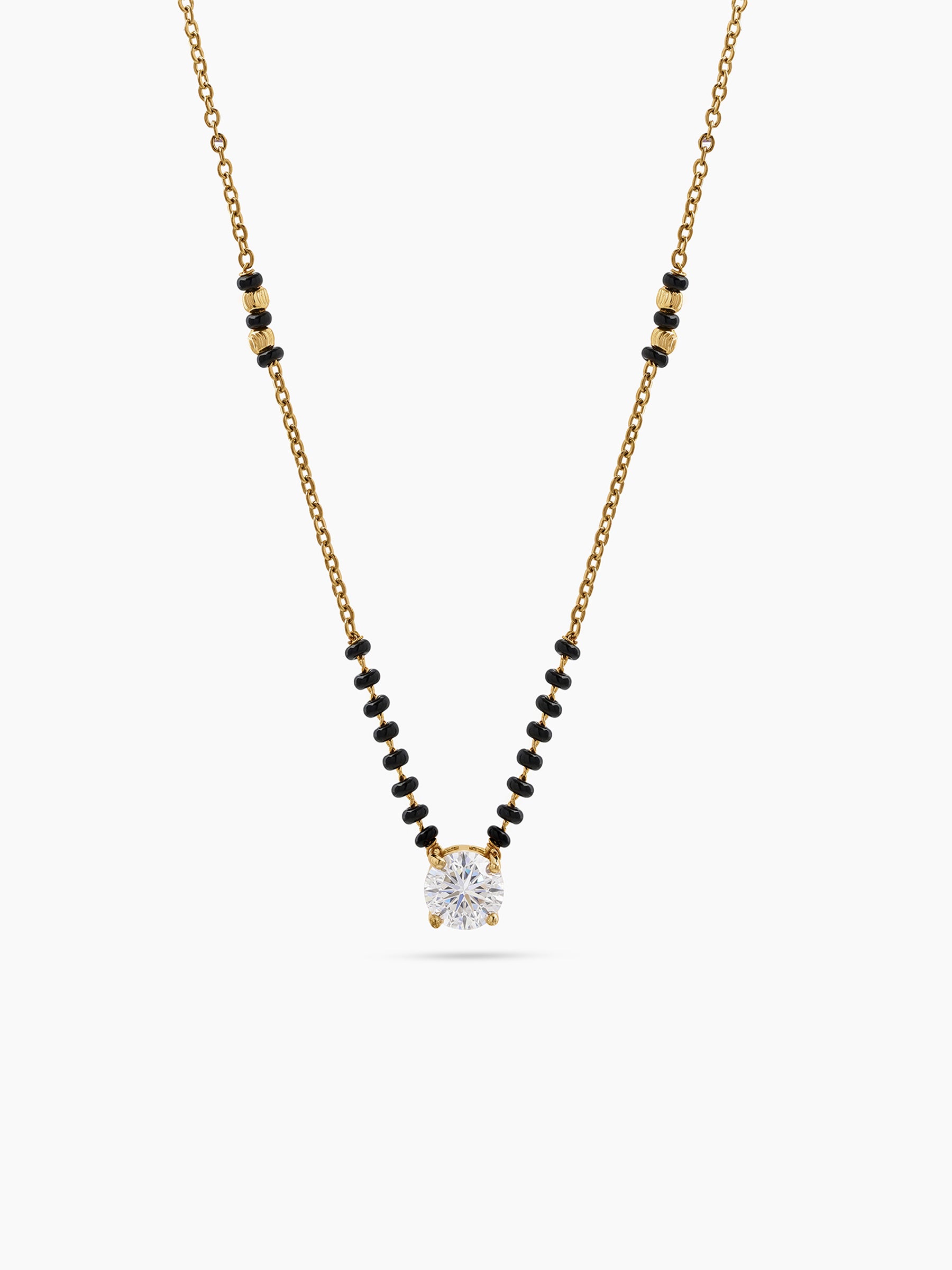 Vishu Solitaire Diamond 18K Gold Plated  Women's Chain Pendant Mangalsutra Necklace