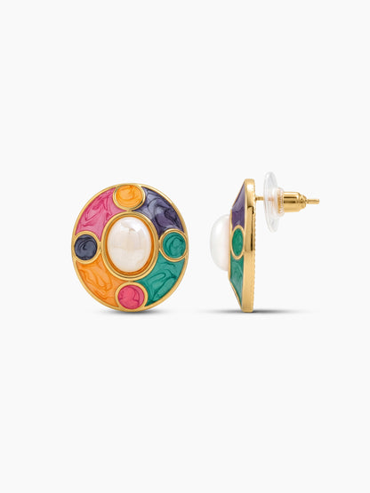 Vivora Multicolour Halo White Stone 18K Gold Plated Women's Stud Earrings