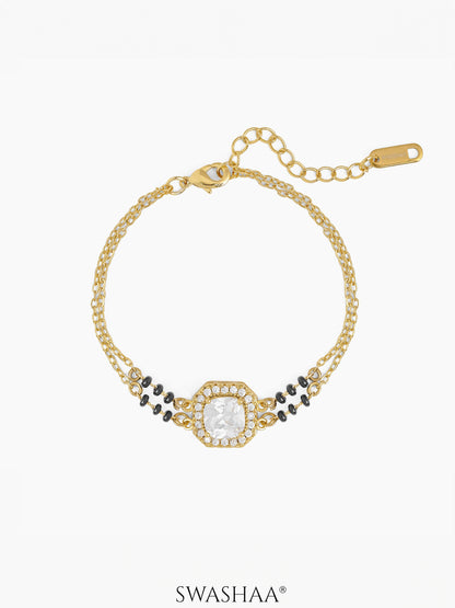 Viyana Solitaire Halo Layered 18K Gold Plated Mangalsutra Bracelet