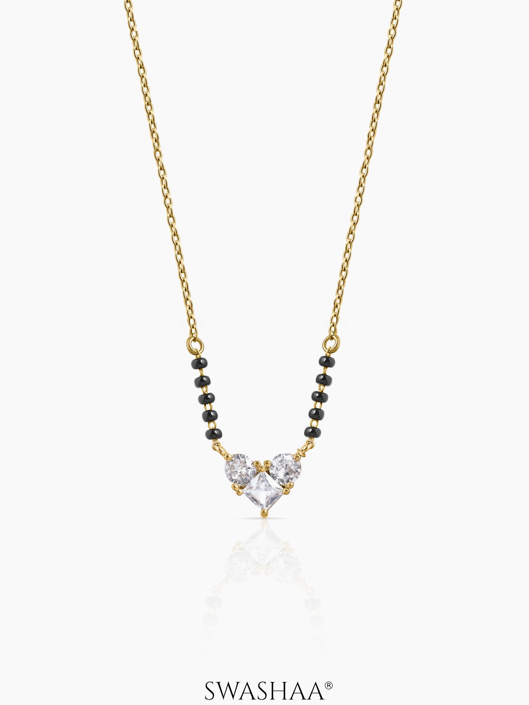 Vritti Heart Diamond Solitaire Cluster 18K Gold Plated Mangalsutra